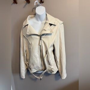 Creamy White Faux Leather Moto Biker Jacket American Eagle Large